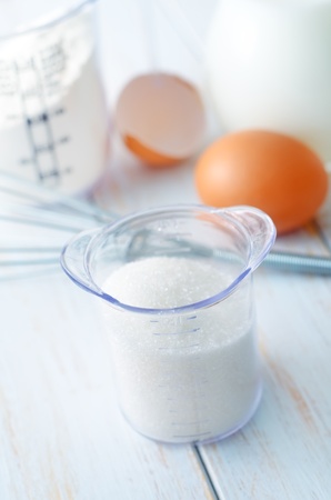 ingredients for diugh, flour and sugarの写真素材