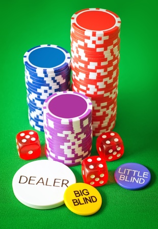 Group from chips for poker on the green backgroundの写真素材
