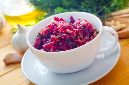 Fresh salad with beet and walnuts, vegetarian saladの写真素材