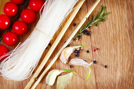 raw rice noodle and aroma spiceの写真素材