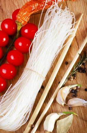 raw rice noodle and aroma spiceの写真素材