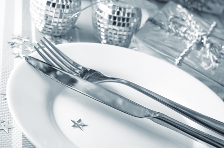 place setting for christmas with starの写真素材