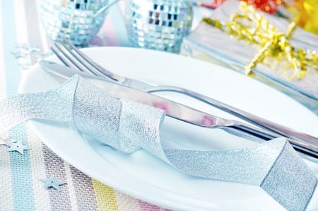 place setting for christmas with starの写真素材