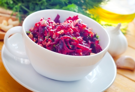 Fresh salad with beet and walnuts, vegetarian saladの写真素材