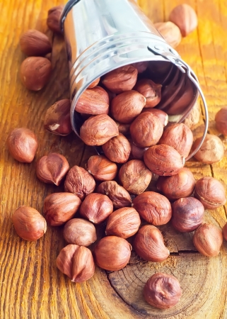 Nuts on the wooden boardの写真素材