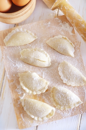 close-up of raw vareniks, traditional ukrainian foodの写真素材