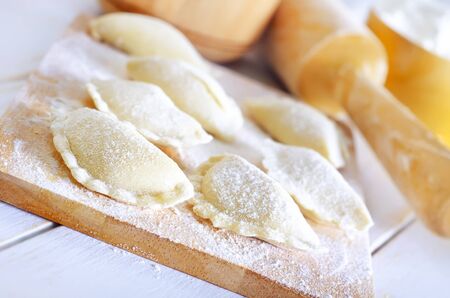 close-up of raw vareniks, traditional ukrainian foodの写真素材