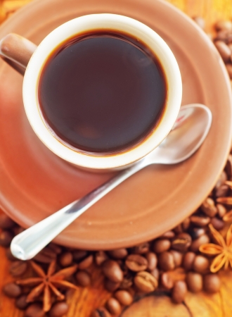 Fresh aroma coffee in the cup, coffee and cinnamonの写真素材