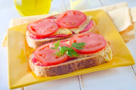 bread with cheese and tomatoの写真素材