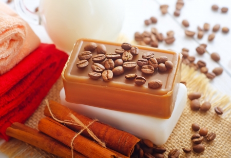 coffee soap, soap for spa, coffee and milkの写真素材