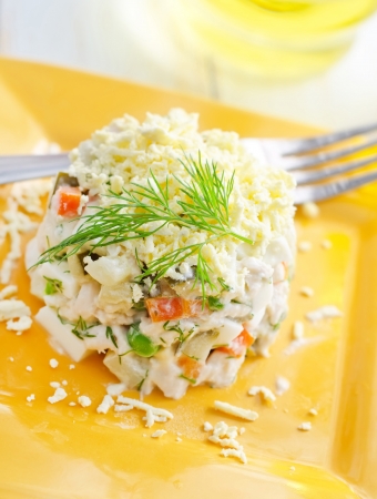 fresh salad  with chicken and boiled vegetablesの写真素材