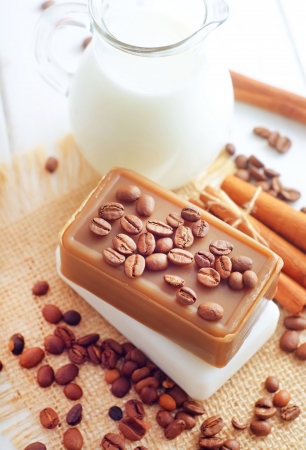 coffee soap, soap for spa, coffee and milkの写真素材