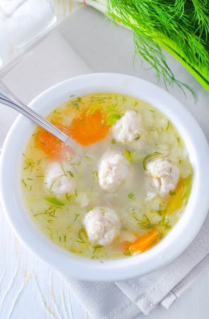 fresh soup with meat ballsの写真素材