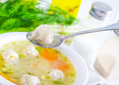 fresh soup with meat ballsの写真素材