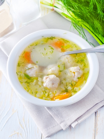 fresh soup with meat ballsの写真素材