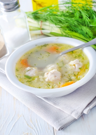 fresh soup with meat ballsの写真素材