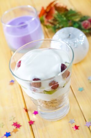 yogurt and oat flakesの写真素材