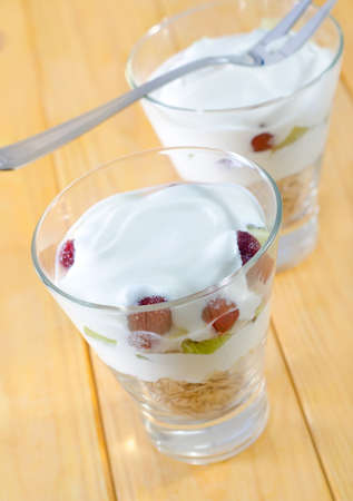 yogurt and oat flakesの写真素材