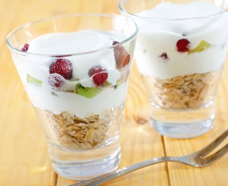 yogurt and oat flakesの写真素材