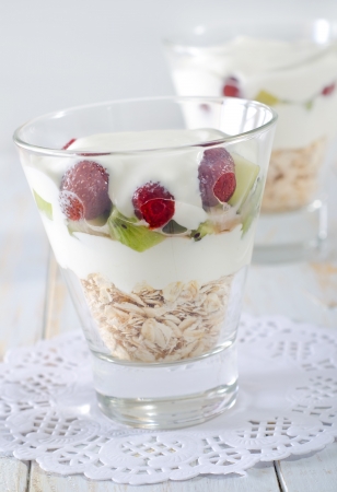 oat flakes with yogurtの写真素材