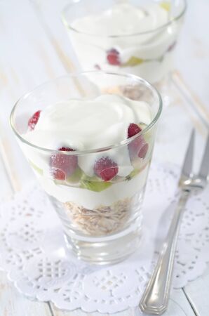 oat flakes with yogurtの写真素材