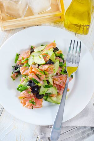 salad with salmonの写真素材