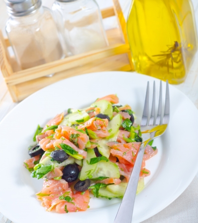 salad with salmonの写真素材