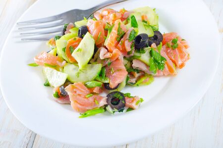 salad with salmonの写真素材