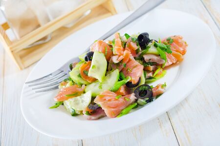 salad with salmonの写真素材