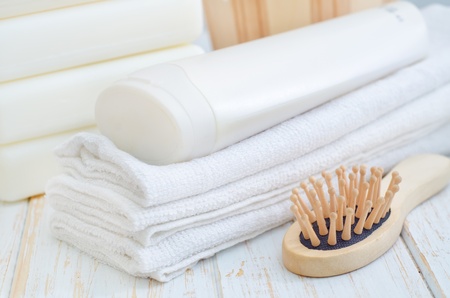towels and shampooの写真素材