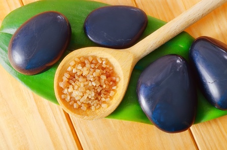 sea salt in spoonの写真素材