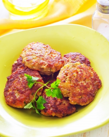 cutlets on the green plateの写真素材