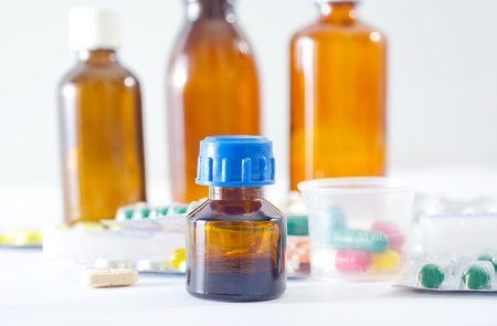 color pills and medical bottleの写真素材