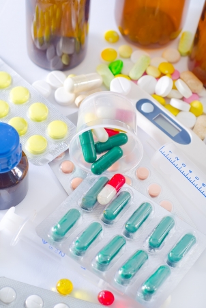 color pills and medical bottleの写真素材