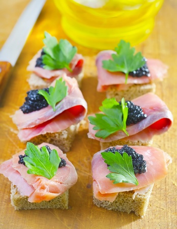 canape with fish and caviarの写真素材