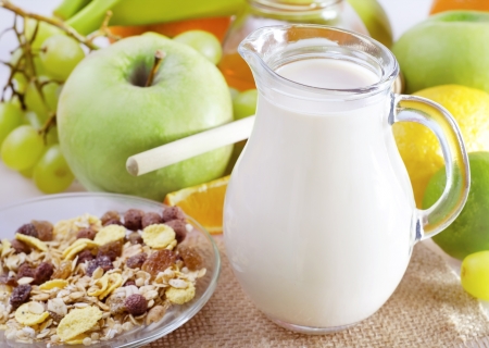 milk and fruitsの写真素材