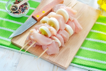 raw chicken kebabの写真素材