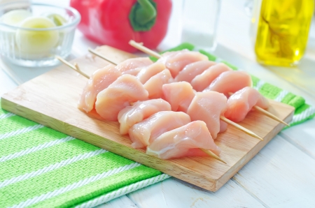 raw chicken kebabの写真素材