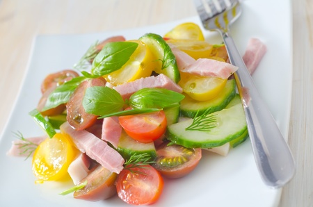 salad with ham and vegetablesの写真素材