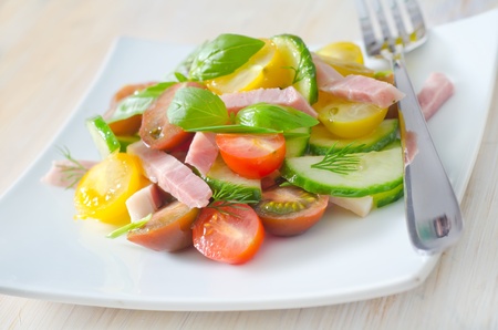 salad with ham and vegetablesの写真素材