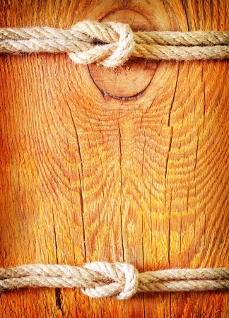 rope on wooden backgroundの写真素材