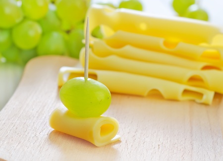 canape with grape and cheeseの写真素材