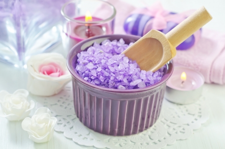 sea salt, soap and candleの写真素材