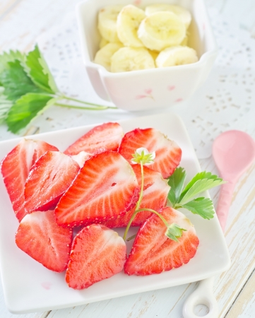 strawberry and bananaの写真素材