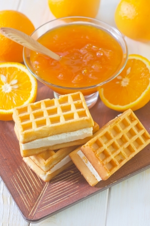 waffle and orange jamの写真素材