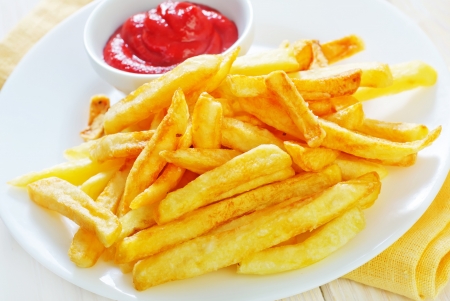 potato fries with sauceの写真素材