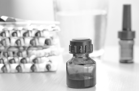 bottle, tablets and capsulesの写真素材