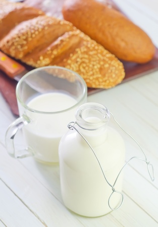 milk and breadの写真素材