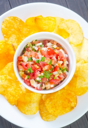 nachos with salsaの写真素材