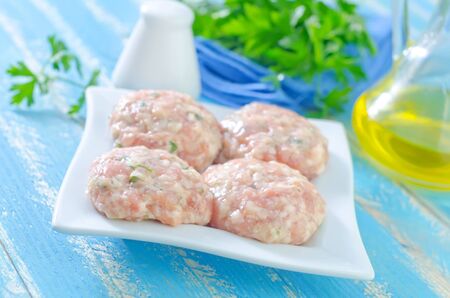 raw meat balls on plateの写真素材